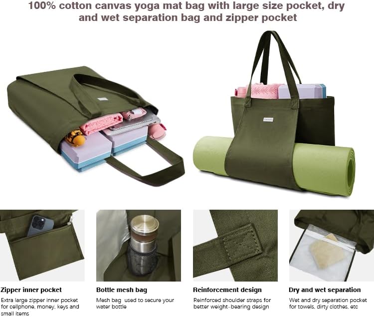 Cwokarb Yoga Bags for Women with Yoga Mats Bags Carrier Carryall Canvas Tote for Pilates Shoulder for Travel Office Beach Workout - Image 4